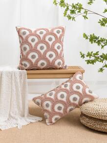 1pc Semi-circular Fan Shaped Pink Pillowcase With Canvas Circle & Plush Edges, Modern Minimalist Style For Daily Use In Bedroom, Living Room, Garden, Sofa - Pink - View 1