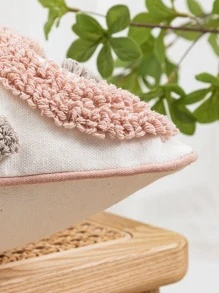 1pc Semi-circular Fan Shaped Pink Pillowcase With Canvas Circle & Plush Edges, Modern Minimalist Style For Daily Use In Bedroom, Living Room, Garden, Sofa - Pink - View 3