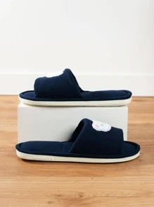 女士卡通熊裝飾家庭學院黑色滌綸臥室拖鞋