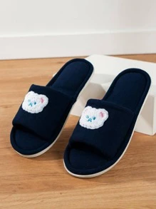 女士卡通熊裝飾家庭學院黑色滌綸臥室拖鞋