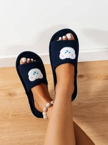 女士卡通熊裝飾家庭學院黑色滌綸臥室拖鞋