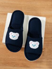 女士卡通熊裝飾家庭學院黑色滌綸臥室拖鞋