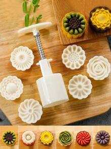 6pcs/set Flower Shaped Mooncake Mould, Hand-press Type, Non-stick Mold For Green Bean Ice Cream, Cartoon Design Baking Tools