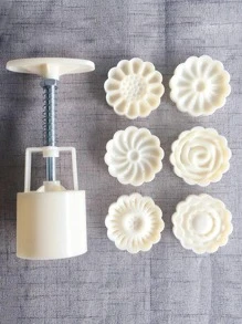 6pcs/set Flower Shaped Mooncake Mould, Hand-press Type, Non-stick Mold For Green Bean Ice Cream, Cartoon Design Baking Tools