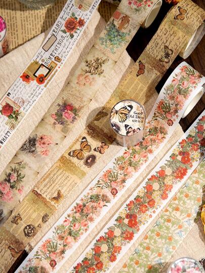 1卷花卉和蝴蝶圖案和紙膠帶學生用現代便攜式和紙膠帶