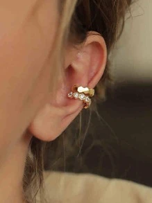 1對時尚純銀方晶鋯石裝飾耳夾適合女士適用於生日禮品 - 金色 - 查看 5