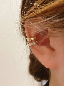 1對時尚純銀方晶鋯石裝飾耳夾適合女士適用於生日禮品 - 金色 - 查看 2