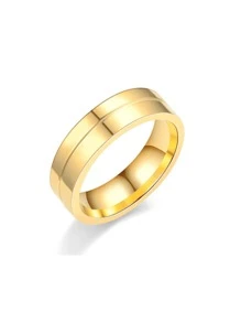 2 件情侣戒指套装 - 18K 镀金方晶锆石订婚/结婚戒指，钛钢时尚戒指，情人节、生日、友谊的优雅奢华礼物 - 金色 - 查看 8