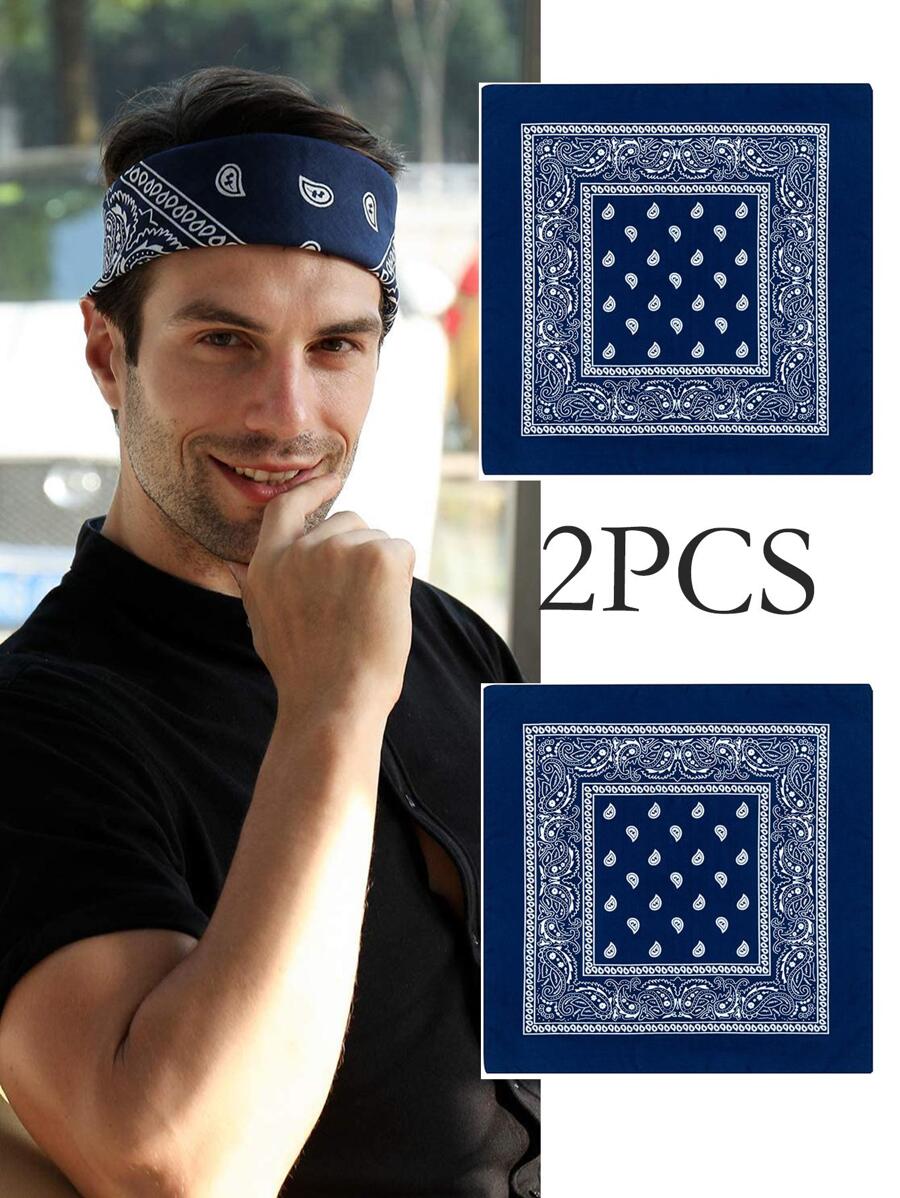 2pcs Men Paisley Print Sun Protection Bandana