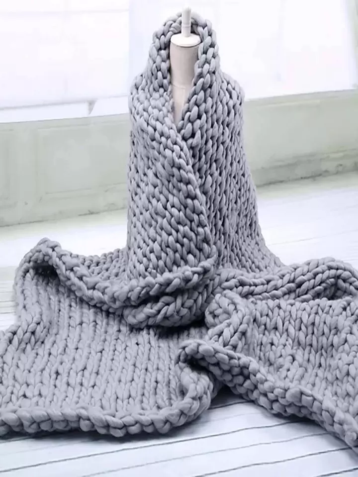Chunky Knit Blanket Handmade Knitting Warm Knitting Throw Blanket | SHEIN UK