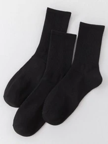 3對素色中筒襪 - 黑色 - 查看 1