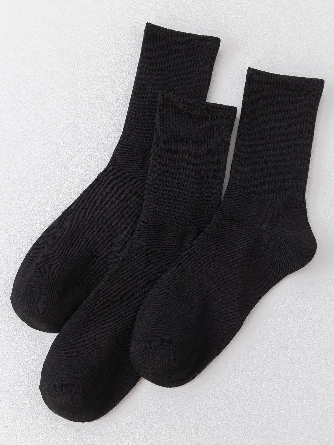 3對素色中筒襪 - 黑色 - 查看 1