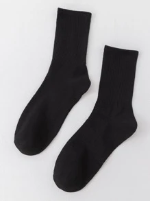 3對素色中筒襪 - 黑色 - 查看 3
