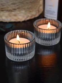 2pcs Clear Candle Holder, Glass Cute Romantic Candle Stand For Home Decor - Clear - View 2