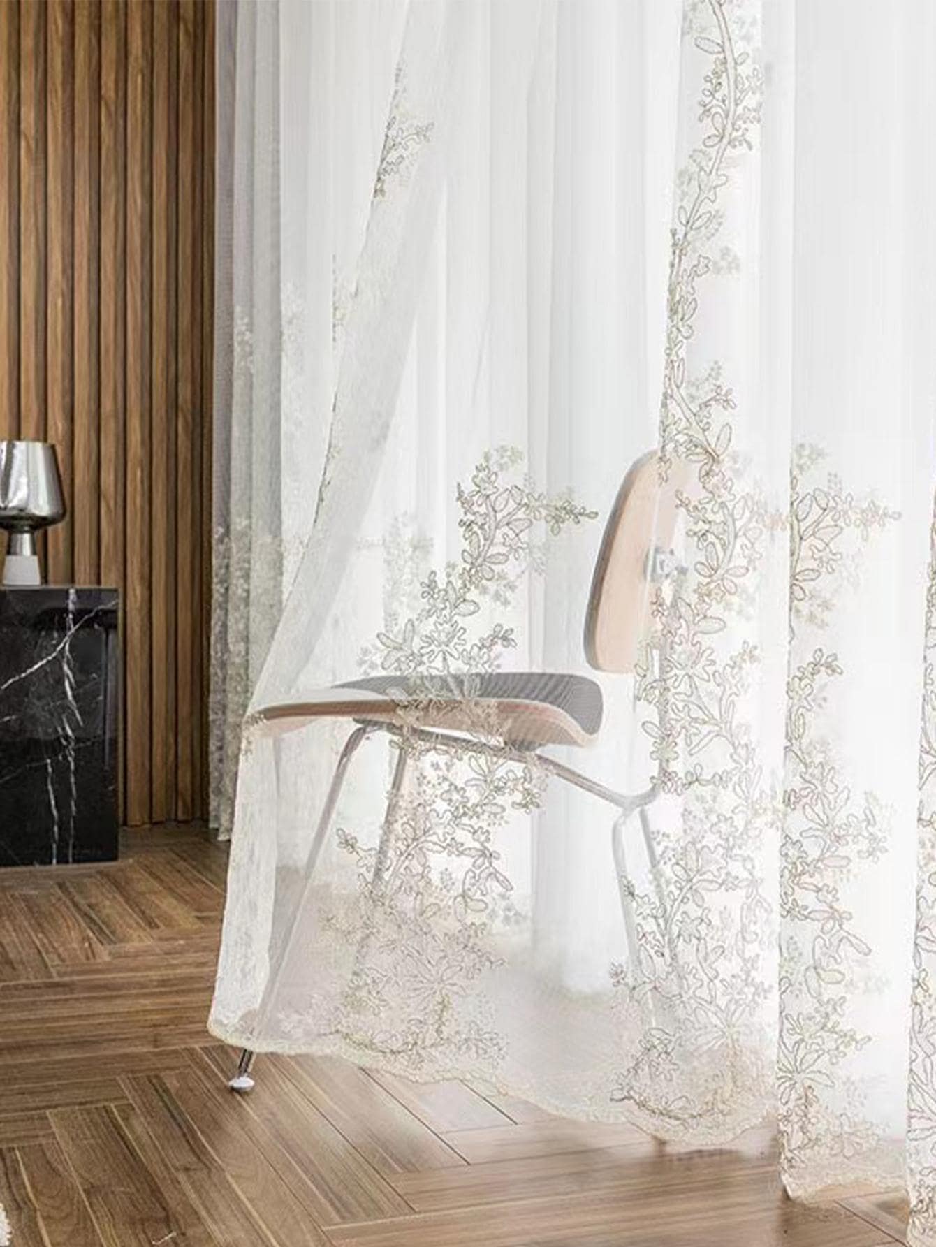 1pc French Style Light Luxury Golden Embossed American Window Screen - White - View 1