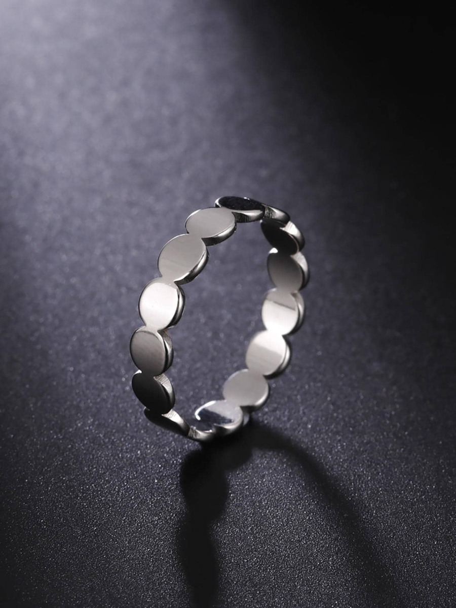 1入組時尚不銹鋼圓形裝飾戒指適合女士適用於生日禮物