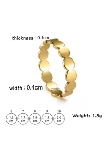 1pc Fashion Stainless Steel Round Decor Ring For Women For Birthday Gift - Yellow Gold - View 4