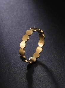 1pc Fashion Stainless Steel Round Decor Ring For Women For Birthday Gift - Yellow Gold - View 3