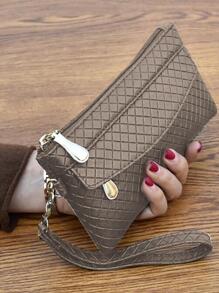 Cartera de embrague de mujer de piel sintética, billetera de mujer con bolsillo para teléfono, estuche de billetera de teléfono femenino, útiles escolares para mujer, cartera, billetera larga, cartera con muñequera - Caqui - Ver 2