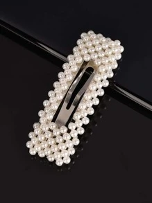 1入組女士人造珍珠裝飾優雅髮夾適用於頭髮裝飾用品 - 白色 - 查看 1