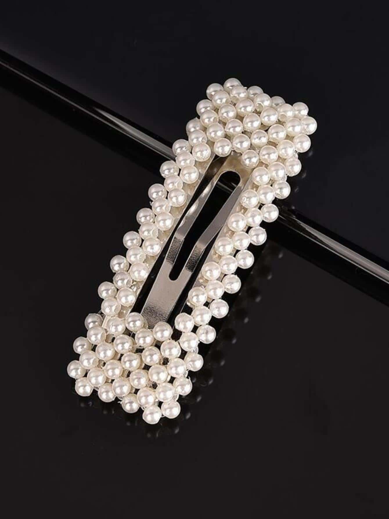 1入組女士人造珍珠裝飾優雅髮夾適用於頭髮裝飾用品 - 白色 - 查看 1