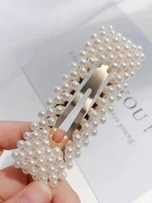 1入組女士人造珍珠裝飾優雅髮夾適用於頭髮裝飾用品 - 白色 - 查看 6