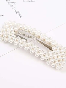 1入組女士人造珍珠裝飾優雅髮夾適用於頭髮裝飾用品 - 白色 - 查看 4