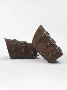 1 对男士个性化 PU 维京风格臂套，复古角色扮演朋克骑行臂套 - 咖啡 - 查看 3