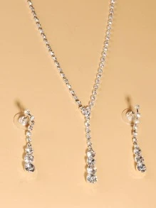 3入組/套魅力四射鋅合金水鑽裝飾首飾套裝適合女士適用於新娘飾品適合派對宴會婚禮 - 銀色 - 查看 2