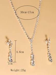 3入組/套魅力四射鋅合金水鑽裝飾首飾套裝適合女士適用於新娘飾品適合派對宴會婚禮 - 銀色 - 查看 3