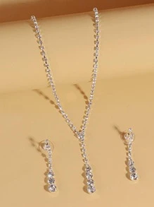 3入組/套魅力四射鋅合金水鑽裝飾首飾套裝適合女士適用於新娘飾品適合派對宴會婚禮 - 銀色 - 查看 1