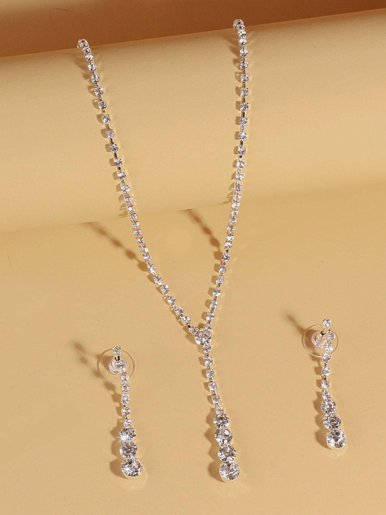 3入組/套魅力四射鋅合金水鑽裝飾首飾套裝適合女士適用於新娘飾品適合派對宴會婚禮 - 銀色 - 查看 1