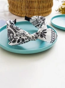 1入組女士渦紋圖案蝴蝶結裝飾時尚髮箍適用於頭髮裝飾用品 - 白色 - 查看 1