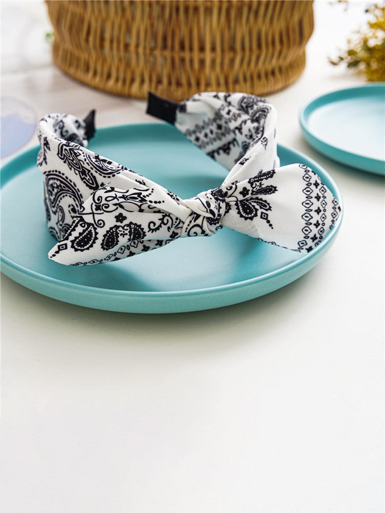 1入組女士渦紋圖案蝴蝶結裝飾時尚髮箍適用於頭髮裝飾用品 - 白色 - 查看 1