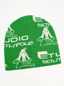 一件式女式針織帽，時尚多變，休閒戶外旅行日常穿著，提花毛線帽，無邊針織帽 - 綠色 - 查看 1