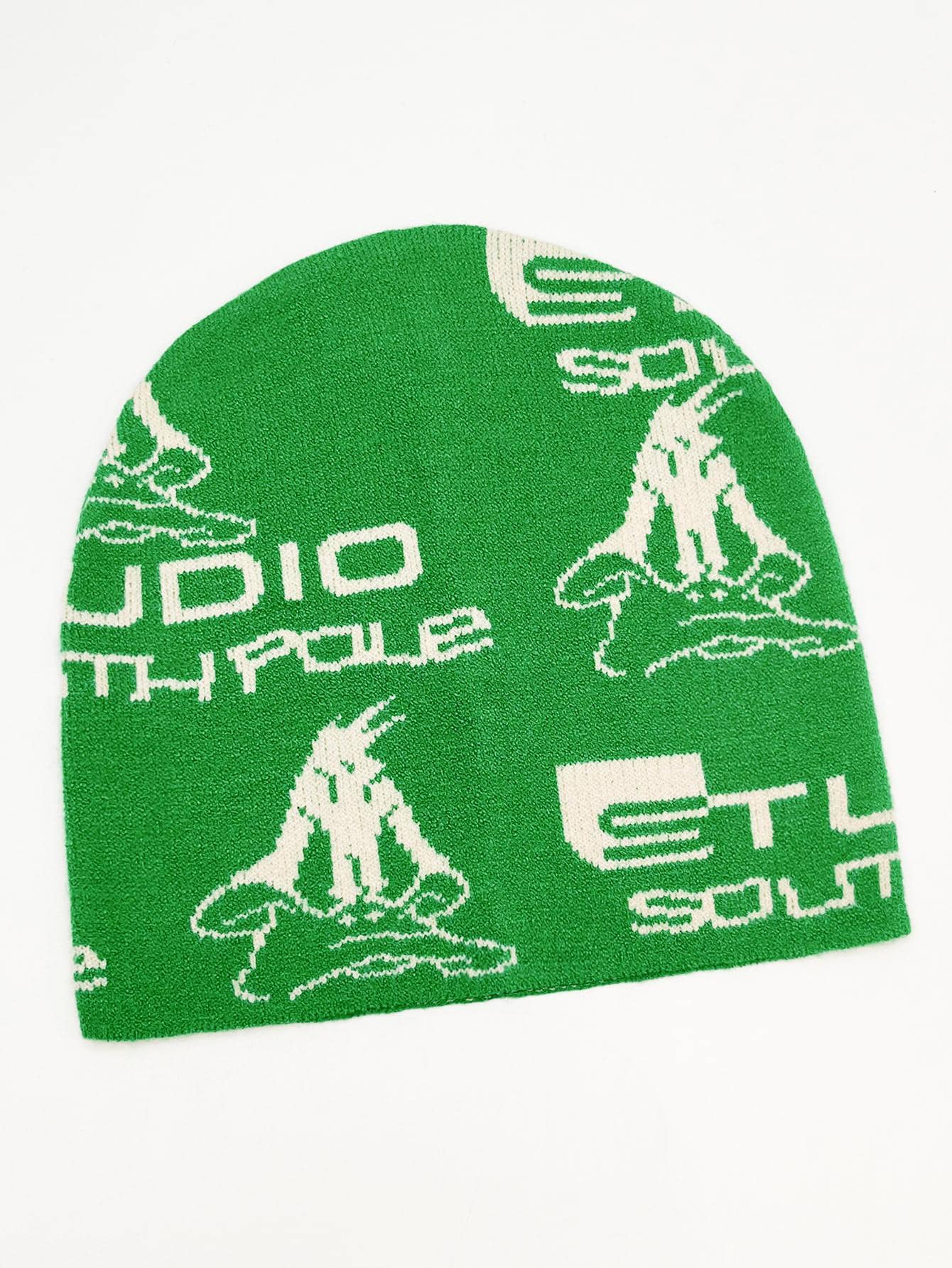 一件式女式針織帽，時尚多變，休閒戶外旅行日常穿著，提花毛線帽，無邊針織帽 - 綠色 - 查看 1