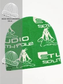 一件式女式針織帽，時尚多變，休閒戶外旅行日常穿著，提花毛線帽，無邊針織帽 - 綠色 - 查看 4