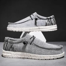 Men Colorblock Lace Up Design Loafers, Leisure Fabric Boat Shoes - Grey - View 1