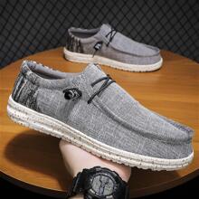 Men Colorblock Lace Up Design Loafers, Leisure Fabric Boat Shoes - Grey - View 4