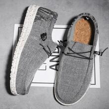 Men Colorblock Lace Up Design Loafers, Leisure Fabric Boat Shoes - Grey - View 2