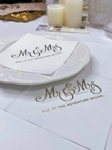16pcs Letter Graphic Disposable Napkin, Modern Disposable Paper Napkin For Wedding - White - View 5