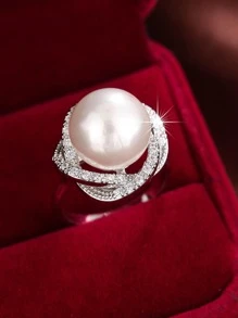 1 Đồng Quyến Rũ Đính Đá Cubic Zirconia & Ngọc Trai Giả Nhẫn Trang Trí Cho Nữ Cho Cuộc Sống Hàng Ngày - Bạc - Xem 1