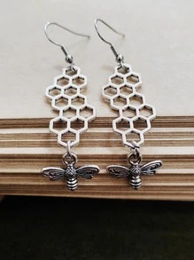 2pcs Bee Drop Earrings - Antique Silver - View 1