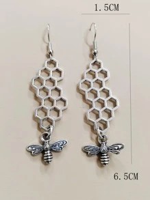 2pcs Bee Drop Earrings - Antique Silver - View 5