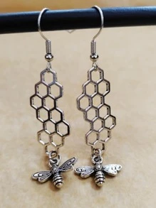 2pcs Bee Drop Earrings - Antique Silver - View 3