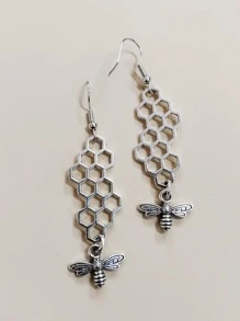 2pcs Bee Drop Earrings - Antique Silver - View 4