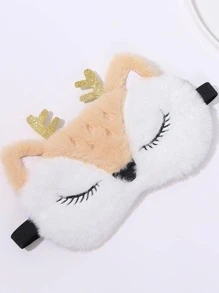 1 pièce Cache-œil en polyester, Beau cache-œil en peluche avec un design de cerf de dessin animé pour la chambre à coucher, les voyages, le bureau, l'école. Cadeau de la Saint-Valentin pour un garçon, une femme, un petit ami, une petite amie