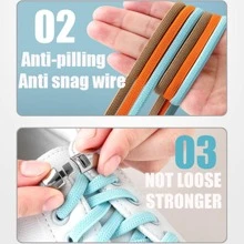 2 PCS Minimalist No-tie Shoelaces With Buckle, Black Elastic Unisex Accessories For Shoes - Black - View 6