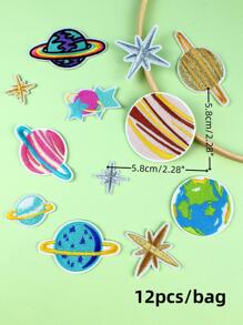 12 Cái/bộ Khối Màu Sắt Trên Miếng Dán Sáng Tạo Hành Tinh Polyester & Thiết Kế Ngôi Sao Tám Cánh Tự Làm Quần Áo Phụ Kiện Cho DIY - Nhiều màu - Xem 5