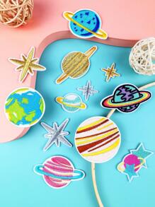 12 Cái/bộ Khối Màu Sắt Trên Miếng Dán Sáng Tạo Hành Tinh Polyester & Thiết Kế Ngôi Sao Tám Cánh Tự Làm Quần Áo Phụ Kiện Cho DIY - Nhiều màu - Xem 3